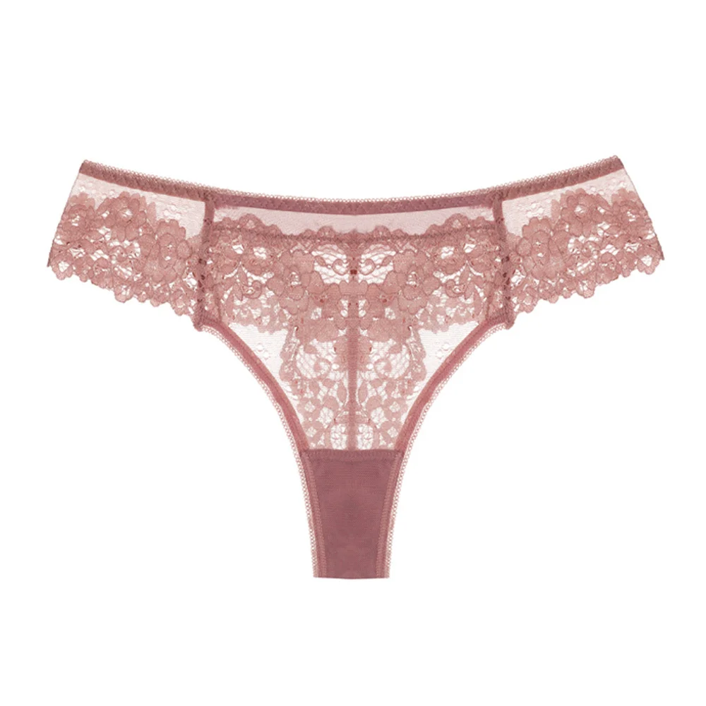 Women Panties Seamless Lace Cotton Crotch Hollow Out Floral Thongs