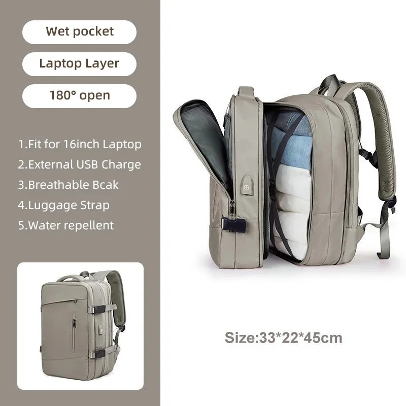 thumbnail image 1 of Mochila de viaje expandible de gran capacidad, bolso de mano para vuelo, mochila para computadora portátil de 15,6 pulgadas, para viajes de negocios, almacenamiento de equipaje XA299CR, 1 of 5