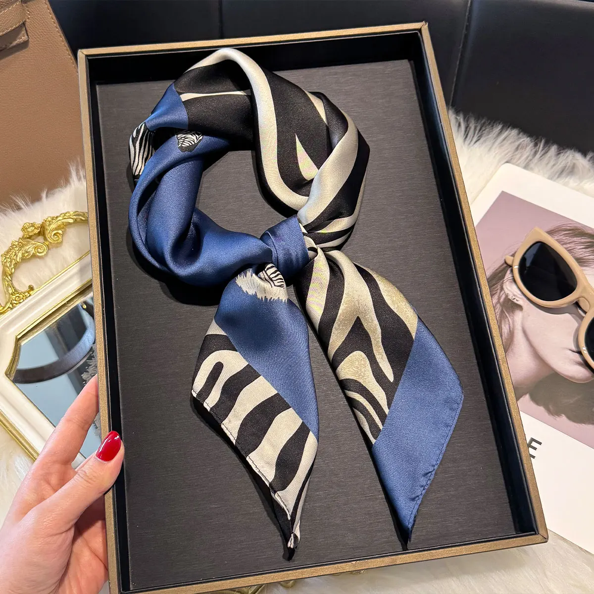 Luxury Leopard Print 70*70cm Square Scarf Women Soft Satin Hairband Neckerchief Tie Female Headband Foulard Mother's Day Gift