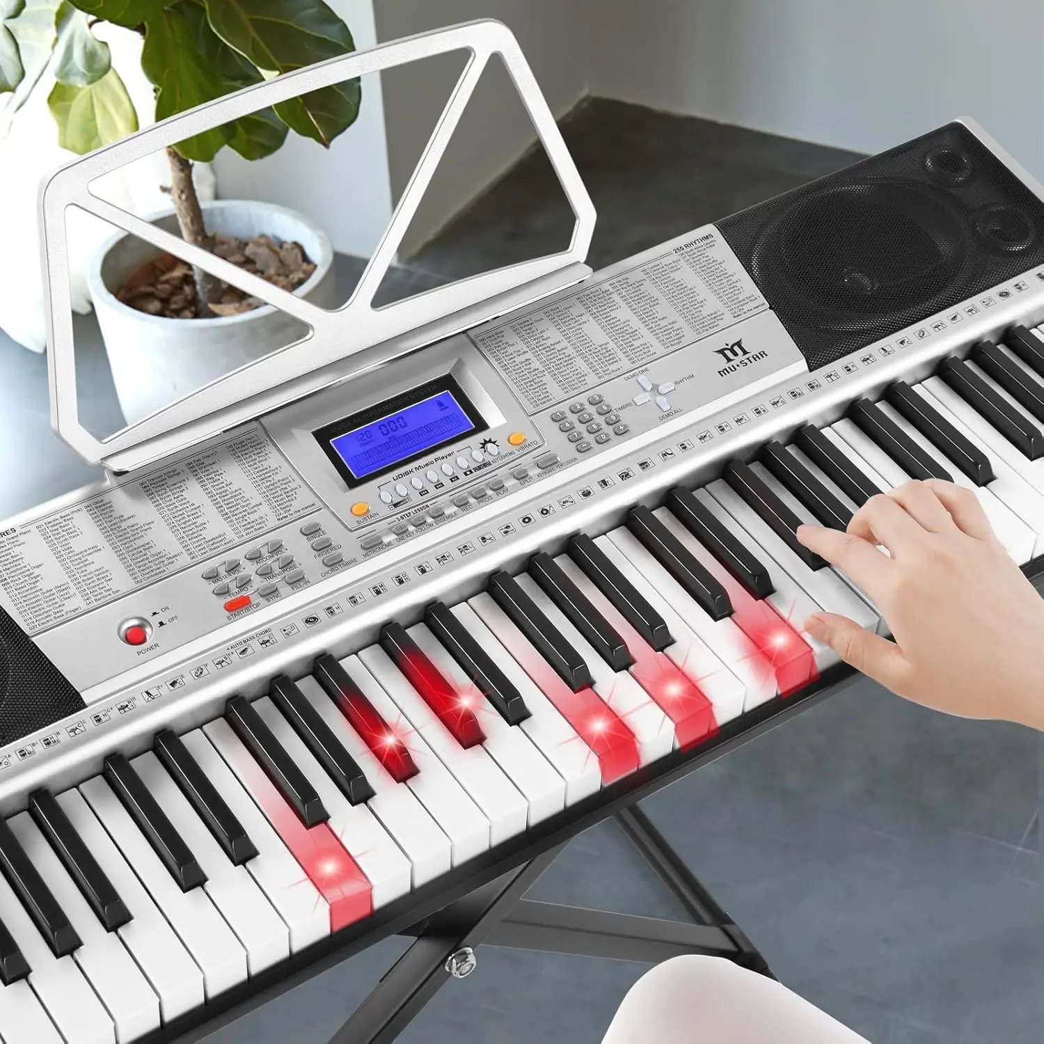 61 Key Piano Keyboard, MEKS-400 Electric Piano Keyboard with Lighted Up Keys, Learning Keyboards for Beginners, Stan
