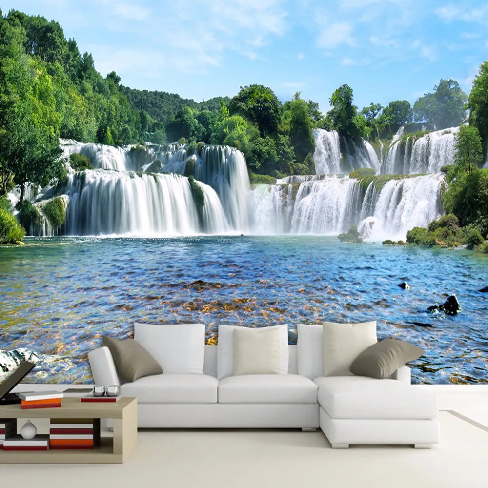 Custom Large Photo Wall Paper Modern Living Room Decor TV Background Wallpaper Waterfall Running Water 3D Landscape Mural Canvas