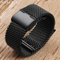 Luxurious Milanese Mesh Stainless Steel Watch Band Bracelet with 3mm Thickness Strap - 22mm (Black)