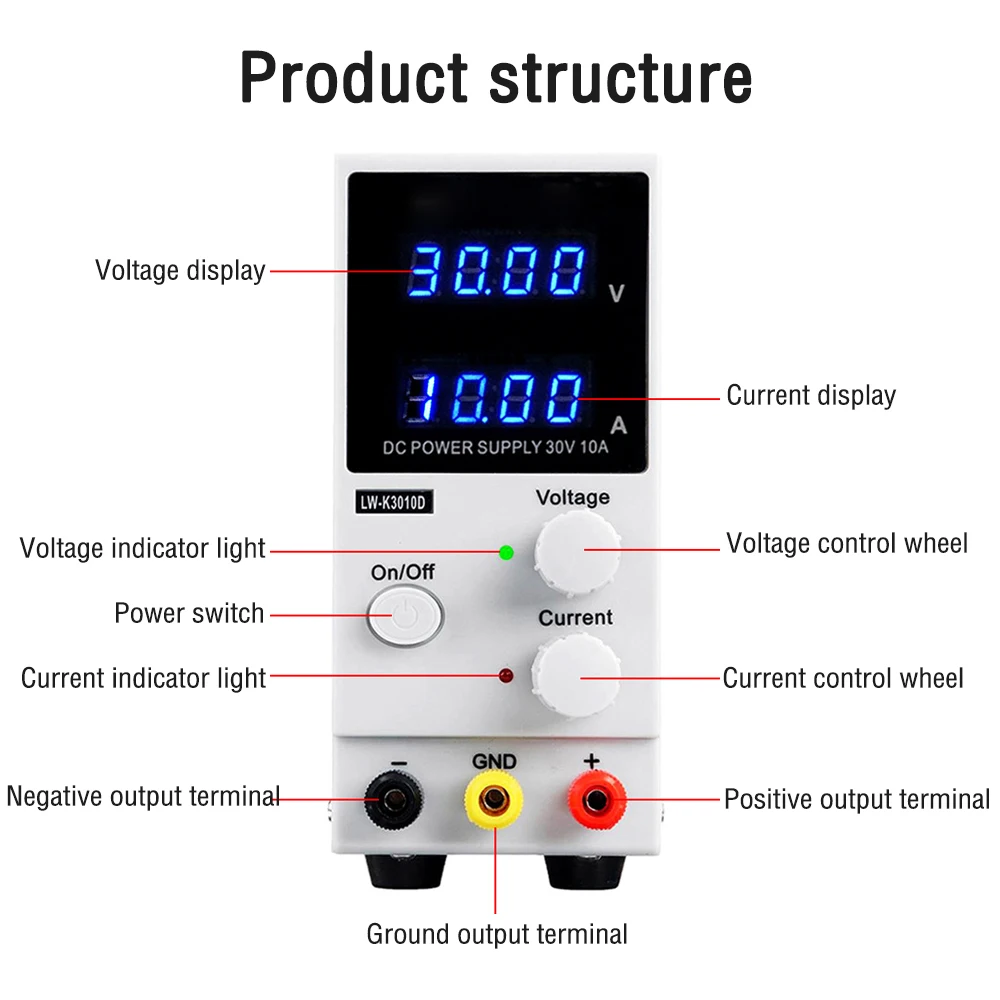 

Регулируемый источник питания постоянного тока LW-K3010D, 30 В, 10 А, лабораторный переключатель, настольный источник питания со стабилизацией