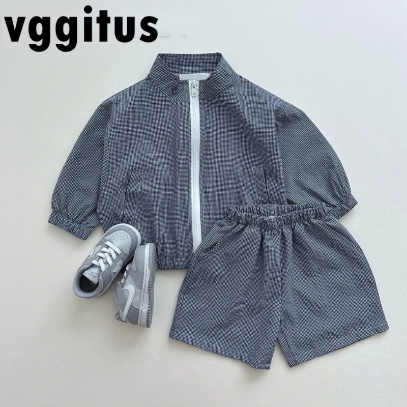 

Korean Style New Summer Kids Girl Boy Sets Long Sleeves Zipper Solid Color Jacket+Elastic Waist Shorts Sunscreen Suit Eb1401