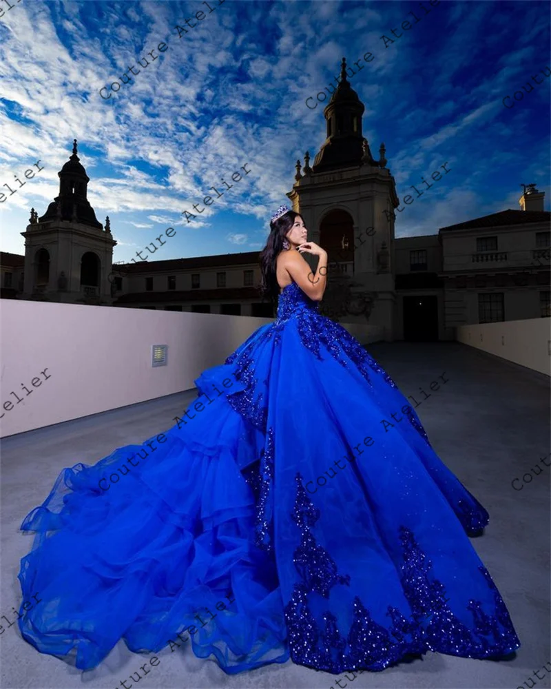 Royal Blue Quinceanera Dresses Glittering Lace For 15 Party Formal Dress Ball Gown 16 Birthday Princess Gown Gowns Customized