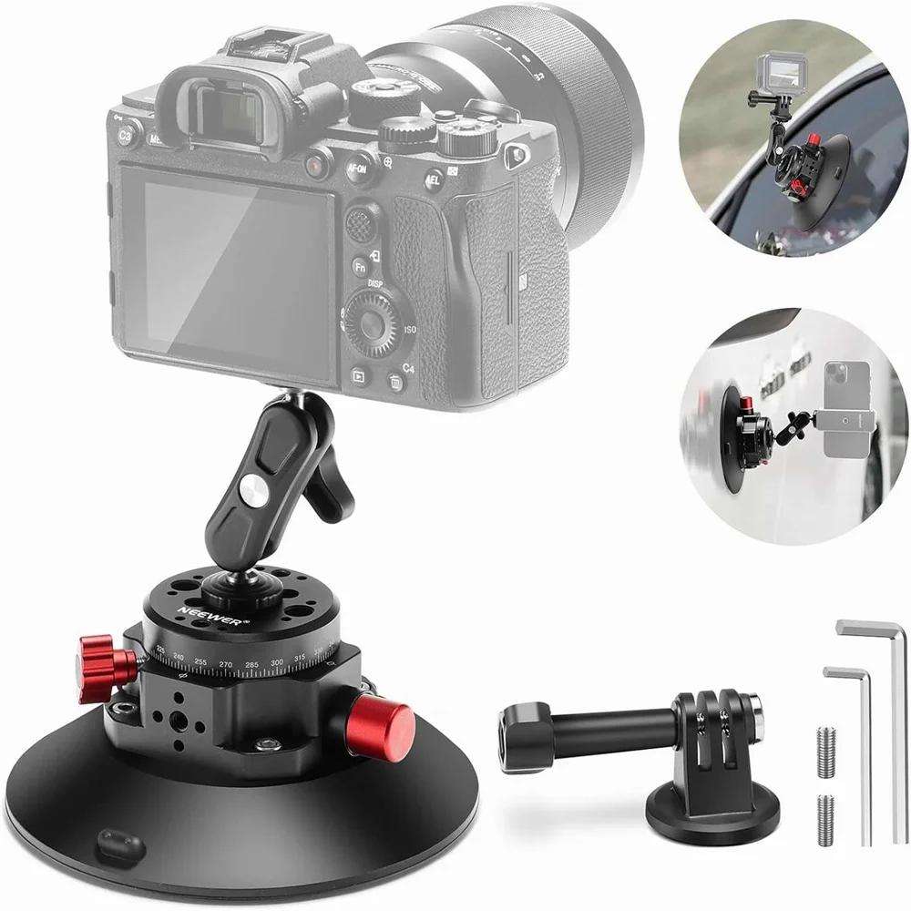 Neewer 6" Camera Suction Mount with Ball Head Magic Arm Metal Car Mount for Camera/Phone, Air Pump Vacuum Suction Cup on Car 1