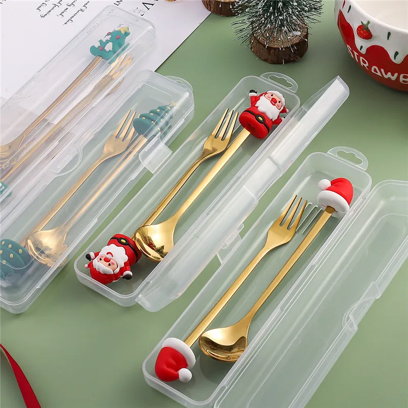 

2pcs New Year 2024 Santa Christmas Spoon Fork Set Christmas Decoration for Home Xmas Tree Gift Natal Noel 2023 Tableware Decor