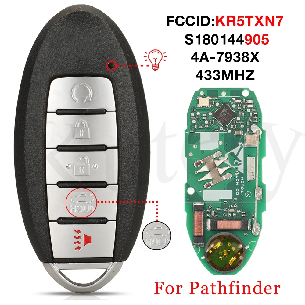 

Jingyuqin 5 кнопок KR5TXN7 433 МГц 4A PCF7938X S180144905 смарт-Брелок дистанционного управления для автомобиля для NISSAN Pathfinder 2019 +