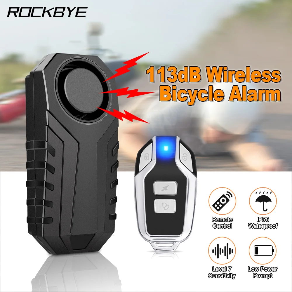 Rockbye Bicycle Burglar Alarm Type-C Rechargeable IP65 Waterproof Wireless Remote Control 113dB Bike Anti-Theft Alarm System