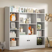 White Kids Bookshelf, Kids Bookcase with 11 Cubbies and 2 Cabinets, Freestanding Book Storage Shelves for Bedroom, Playroom 1