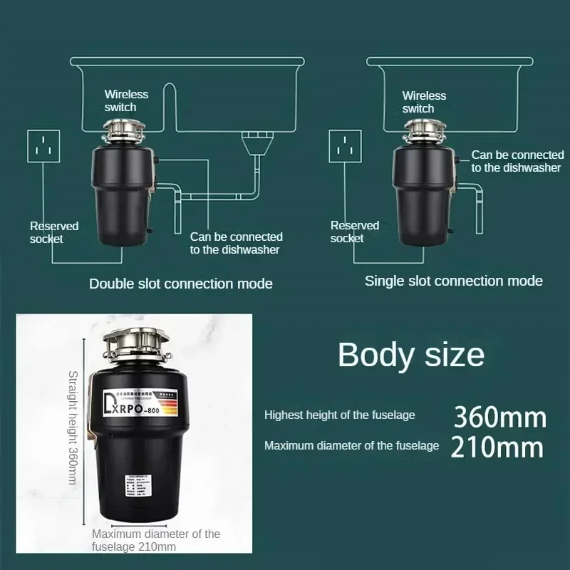 Home Food Waste Disposer 220V Kitchen Waste Food Crusher Automatic 800w Power Garbage Disposal Kitchen Appliances 음식물쓰레기 분쇄기