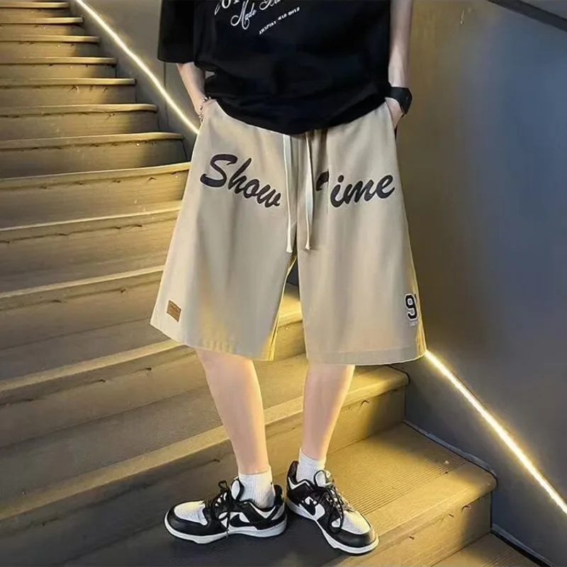 American Retro Summer 2024 Boyfriend Patchwork Elasticized Pocket Drawstring Letter Fashion Loose Comfortable Casual Shorts