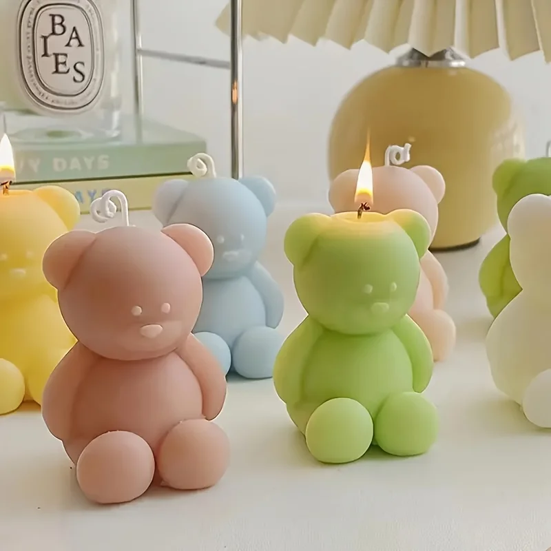 Silicone Candle Molds 3d Cute Cartoon Bear Silicone Candle Mold Resin Gypsum Ice Cube Baking Mold Bedroom Decor Birthday Party Gifts Wedding Souvenirs