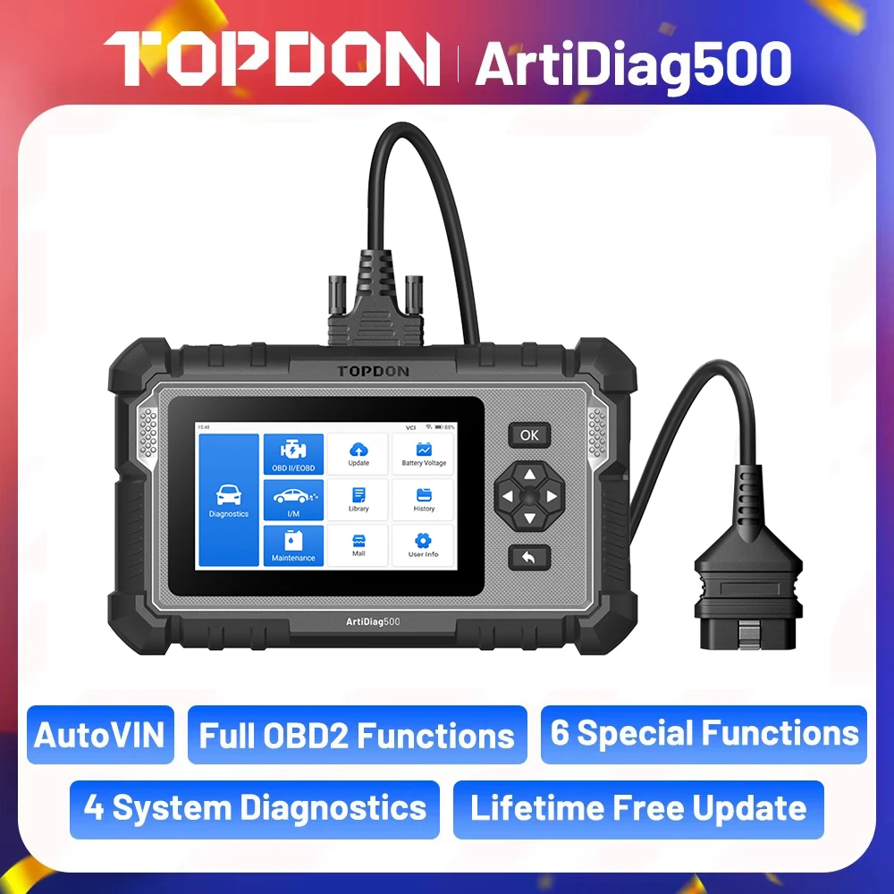 TOPDON ArtiDiag500 Car Diagnostic Tools OBD2 Scanner Engine/ABS/SRS/Transmission Tool OBD2 Code Reader Free Update ā Color: ArtiDiag500