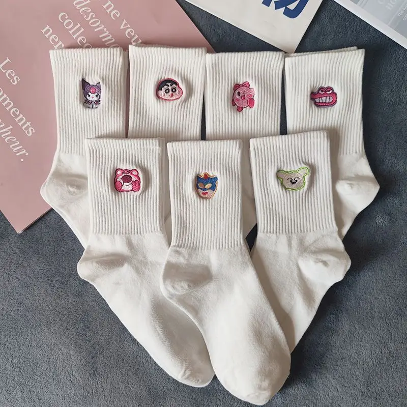 

Kawaii Sanrio Kuromi Socks Kirby Super Star Cute Embroidered Couple Little White Socks Sports Socks Anime Socks Girl Toy Gifts
