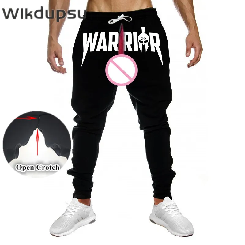

Spring Autumn Sexy Invisible Double Zippers Open Crotch Pants Men's Fitness Cotton Elastic Running Sports Leisure Sweatpants