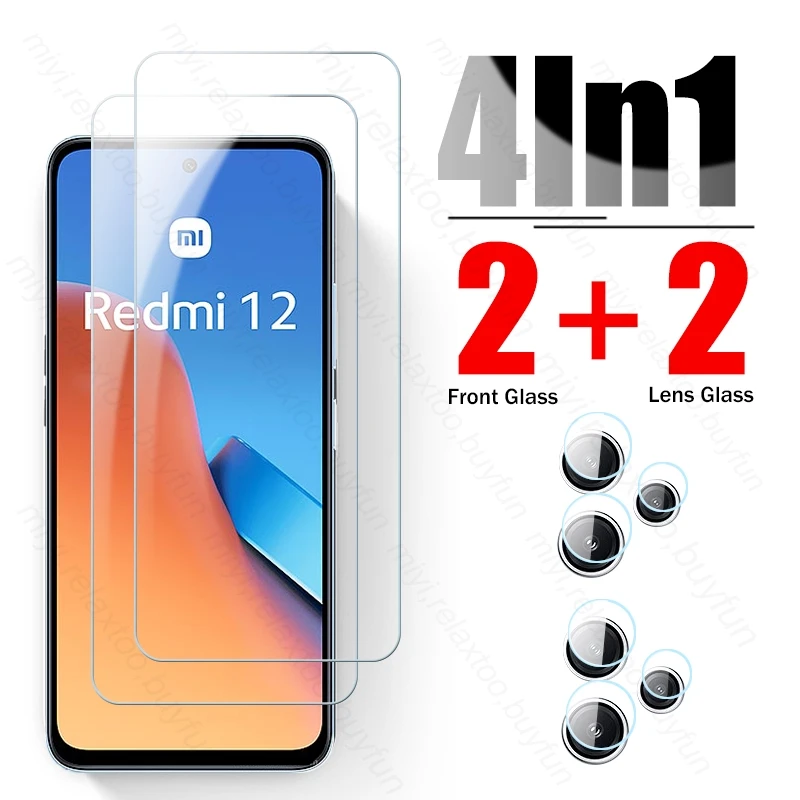 

4 в 1 Защитное стекло для объектива камеры Xiaomi Redmi 12 4G Закаленное стекло для Xiaomy Xaiomi Redmi12 4G Защитная пленка для экрана телефона
