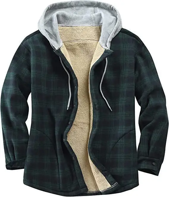 Flannel Long Sleeve Loose Casual Shirts Coats Fashion Streetwear Vintage Hoodie 2023 Men Winter Warm Plaid Splicing Jacket Coat