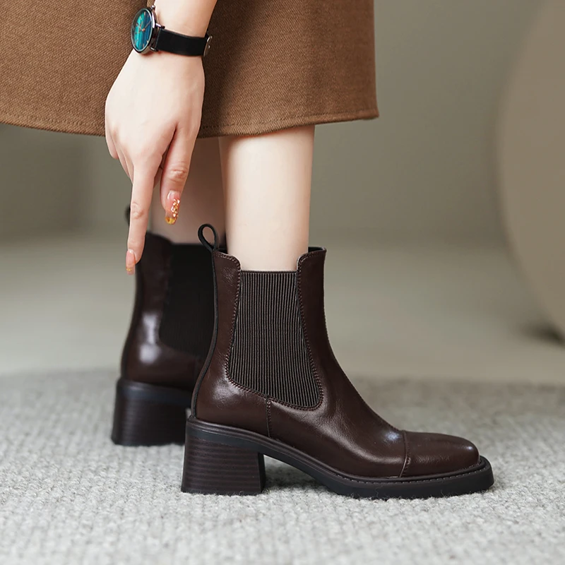 

2023 new autumn winter women ankle boots natural leather 22-25cm cowhide+pigskin chelsea boots modern boots platform boots