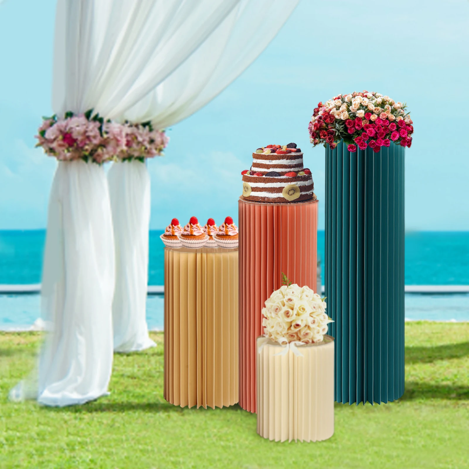 Foldable Paper Columns Display Pedestals Stands for Wedding Engagement Birthday Party Decoration