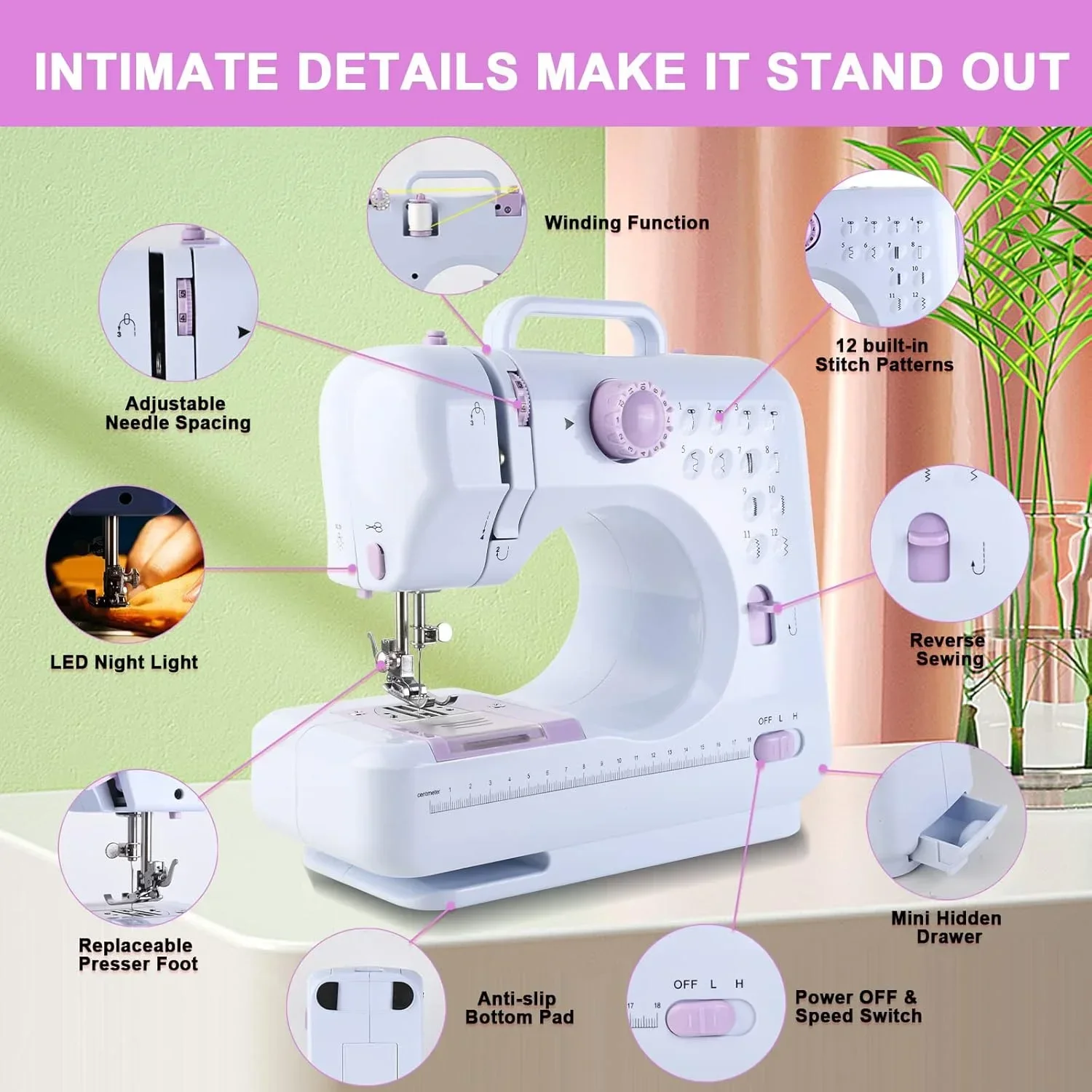 1 pcs- Portable Electric Sewing Machine Pro With 12 Stitches Patterns,  Multifunctional Home Sewing Machine Parents sewing tools 2
