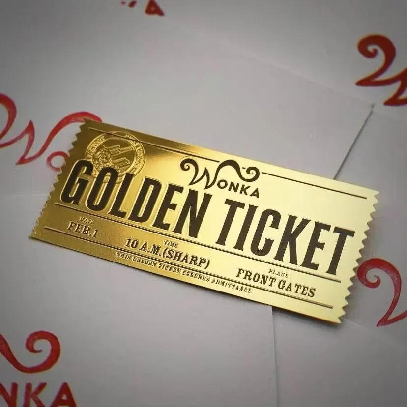 Wonka Charlie Chocolate Golden Ticket Gold Foil Ticket Original Size 18*8Cm Chocolate Gold Card Valentine's Day Gift collectible card