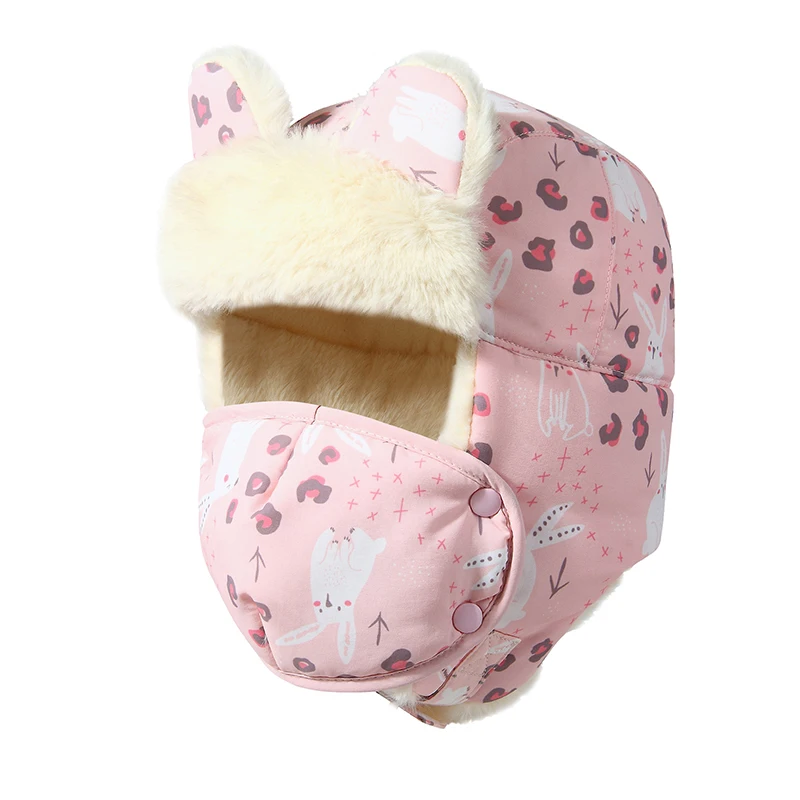 Bomber Hat Earflap Mask Kids Winter Fleece Lining Warm Autumn Skiing Outdoor Accessory For Boy Girl