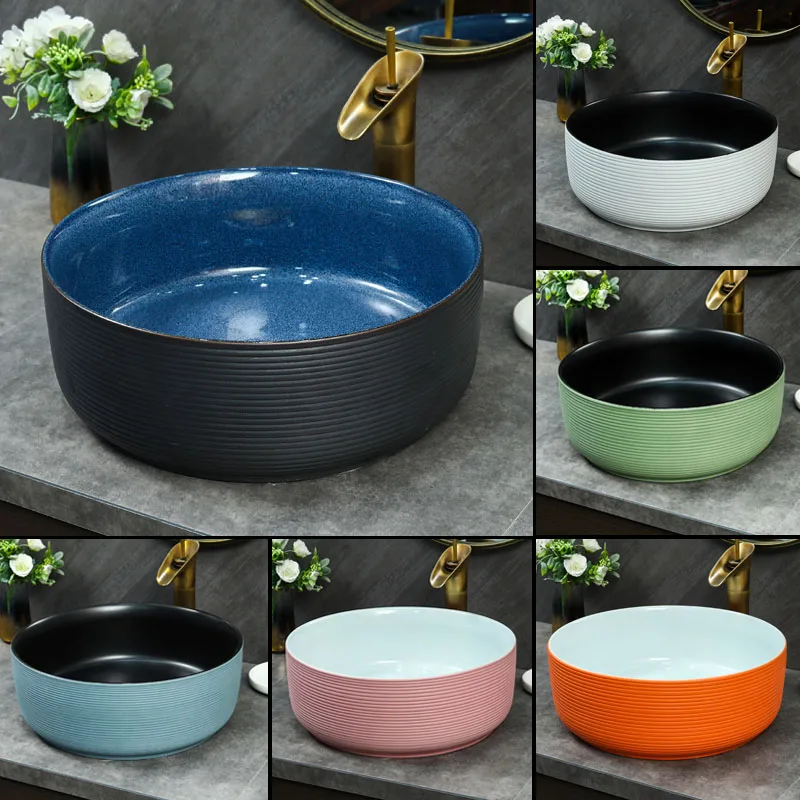 

Table Basin Creative Ceramic Art Vintage Color Glaze Bathroom Home Splash-Proof Wash Basin