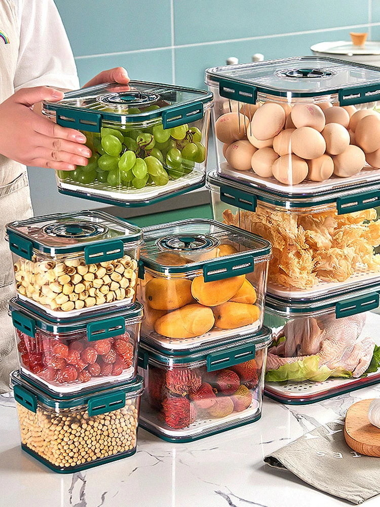 Refrigerator Food Storage Containers With Drainer Kitchen Vegetable Fruit  Fresh Storage Box With Lid Fridge Stackable Organizer - Bottles,jars &  Boxes - AliExpress