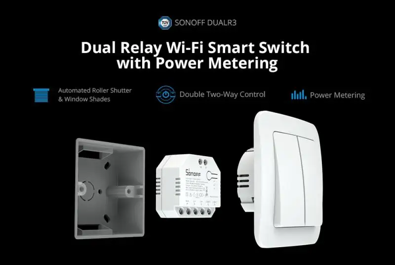 DUAL R3 DUAL R3 Lite 2-Gang Switch WiFi MINI Switch with Power Metering Dual Rel