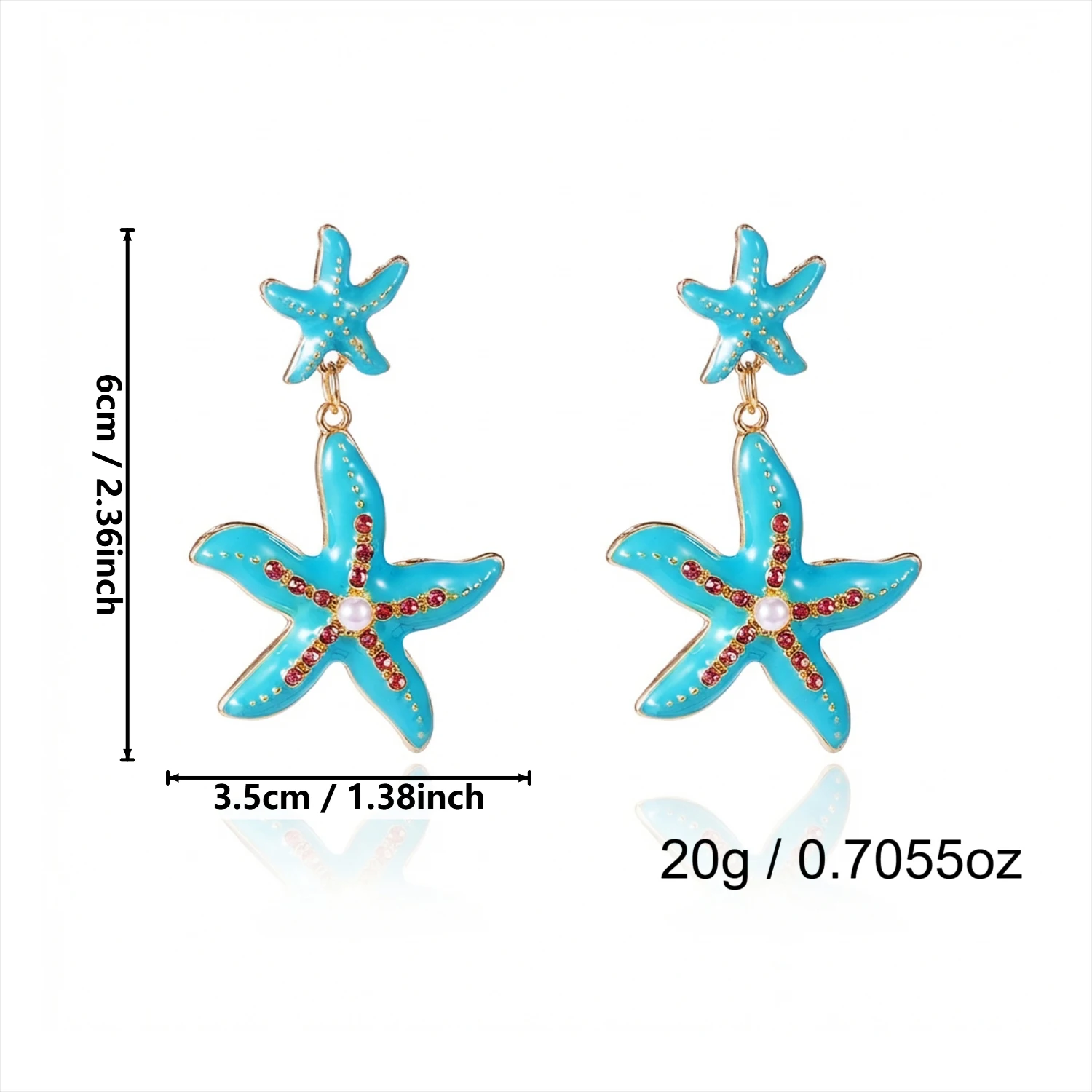 Ozean-Serie Emaille-Seestern-Ohrringe für Damen, Übertriebene Bunte Strass-Seestern-Ohrringe, Sommerurlaub-Charm-Schmuck – Detail 4