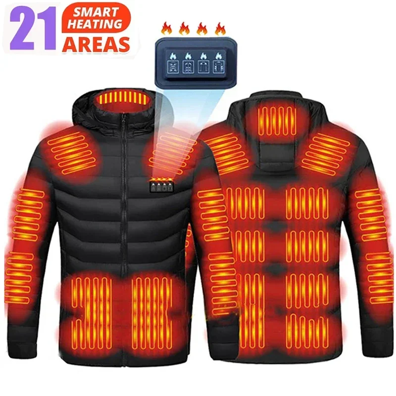 Down Jackets USB men's heated jacket, motorcycle jacket, skiing, camping, winter, 21 zones