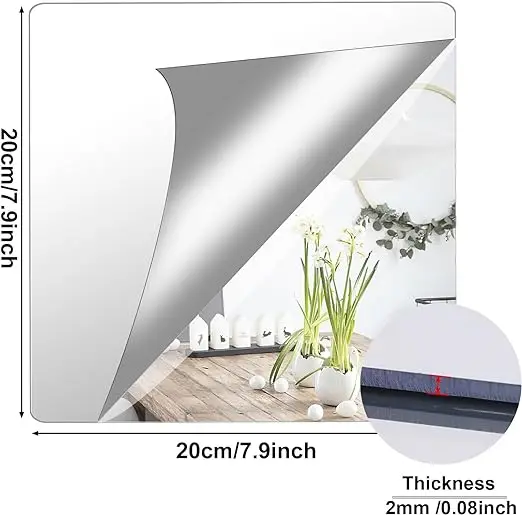20x20 30x30 40x40cm Square Self Adhesive Silver Acrylic Mirror,Non Glass  Safety Mirror For Baby Kids Playroom Home Wall Decor