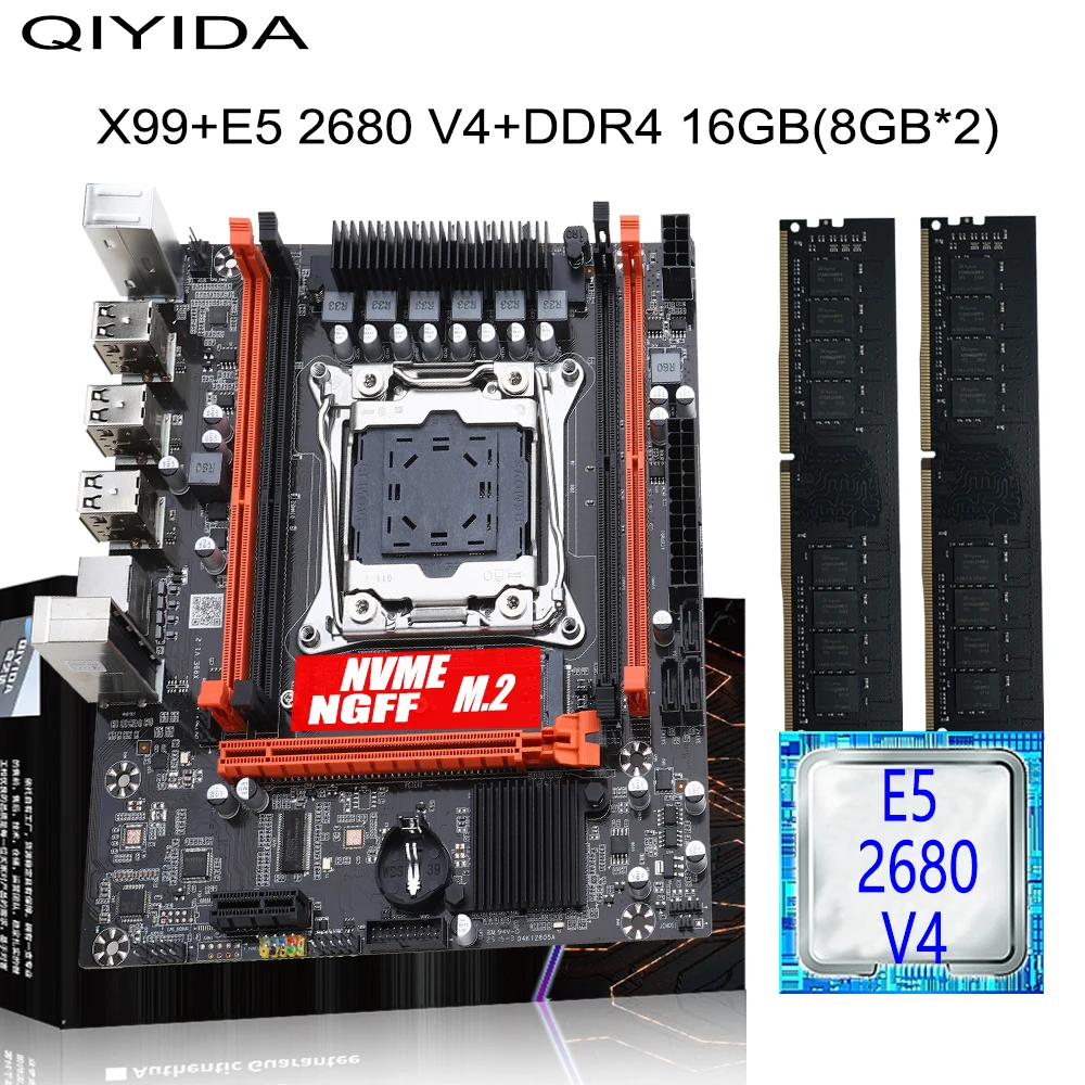 X99 게이밍 마더보드 키트, 제온 E5 2680 V4, DDR4 16GB(8Gx2) RAM, M.2 NVME NGFF SATA USB 포함, 데스크탑 PC용