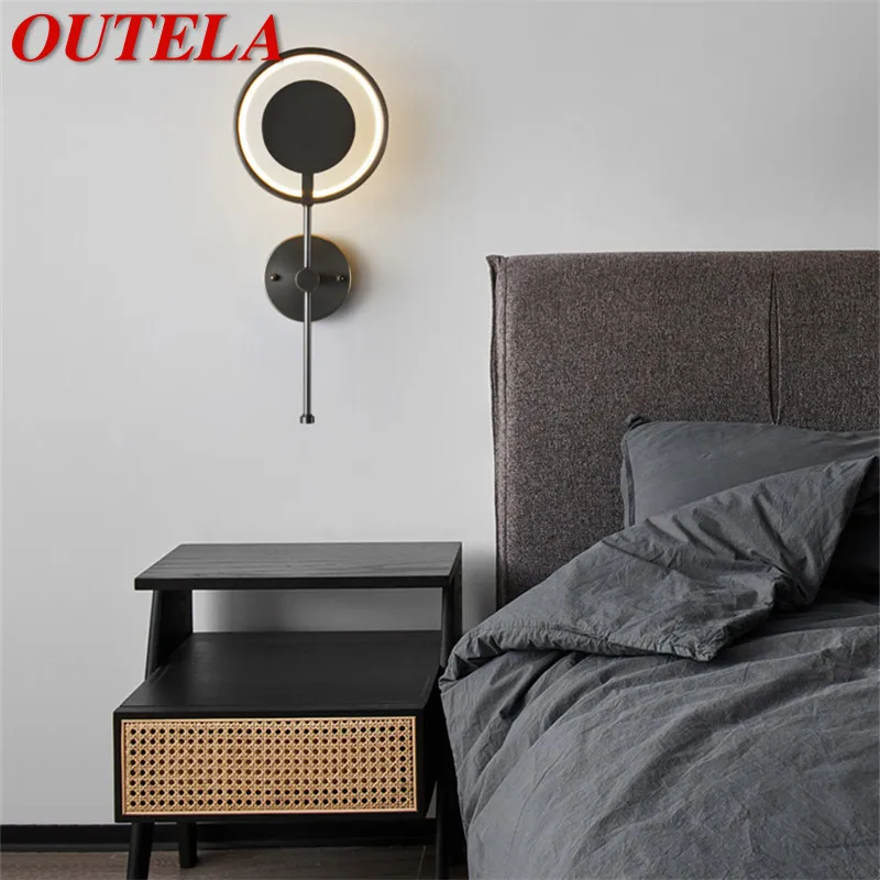 

OUTELA Modern Brass Wall Lamp LED 3 Colors Vintage Creative Black Bed Sconce Light For Home Bedroom Living Room Decor