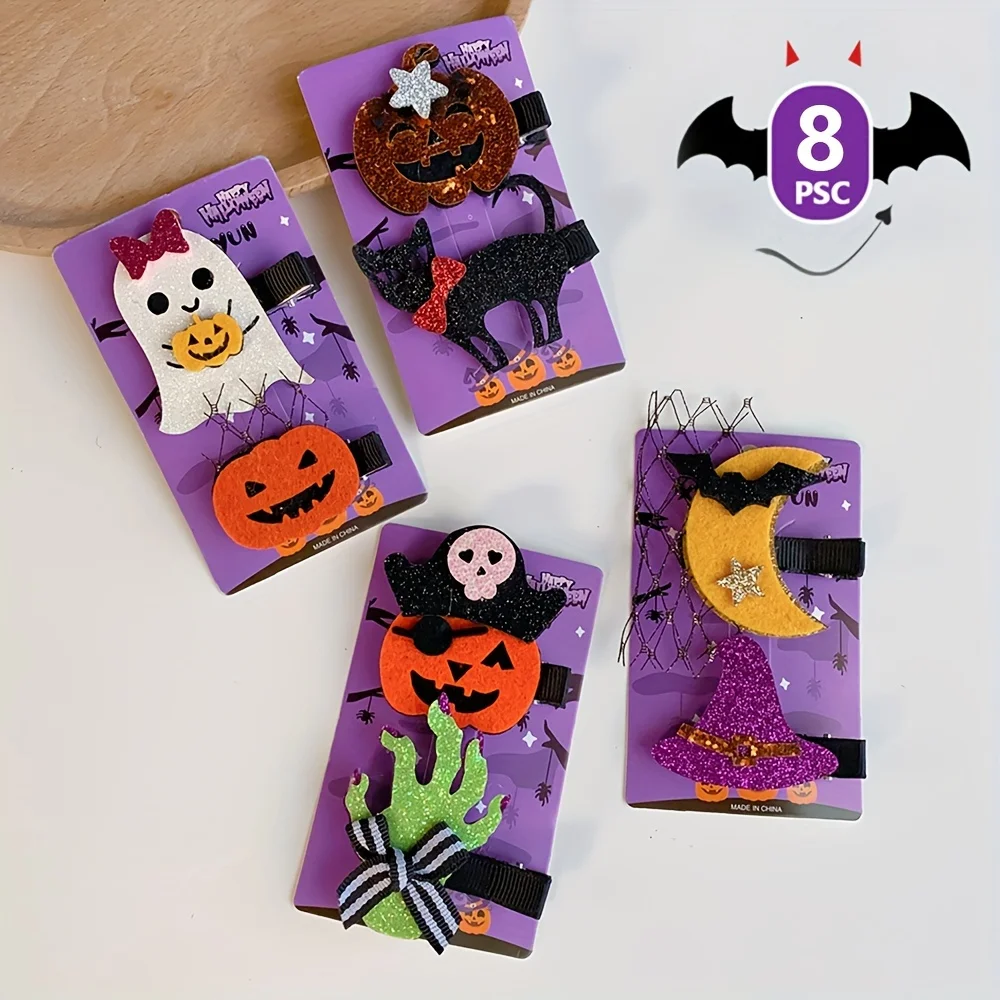 2 Pieces Halloween Headdress Funny Hairpins Personalized Bat Pumpkin Dress up Girls Hairpin Party