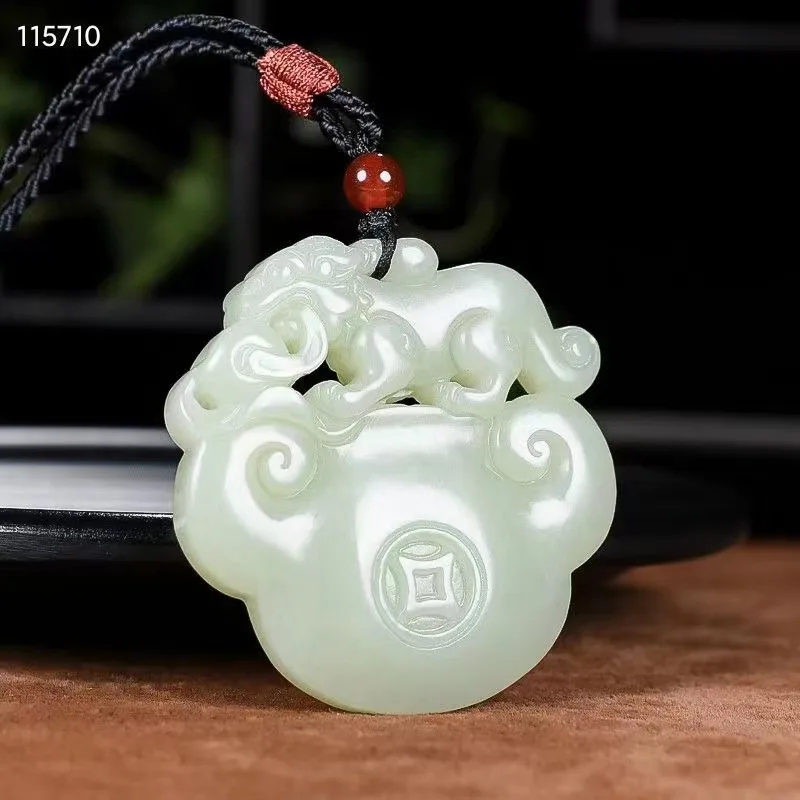 

Natural 100% real white hetian jade carve Ruyi brave troops Bless peace pendant jewellery for men woman gifts good luck