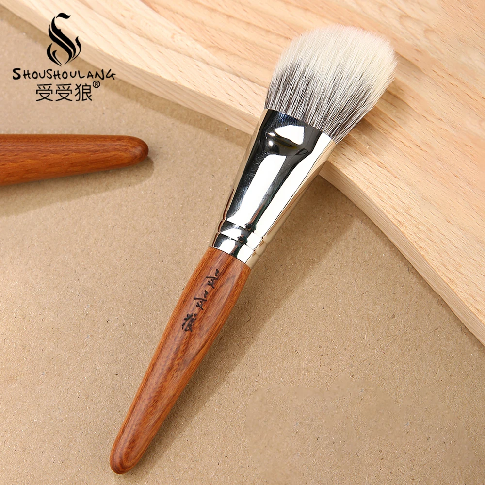 Shoushoulang Professional Handmade Make Up Brush GY102 Angled Stippling Contour Brush Saikoho Goat Hair Rosewood Makeup Brush 4