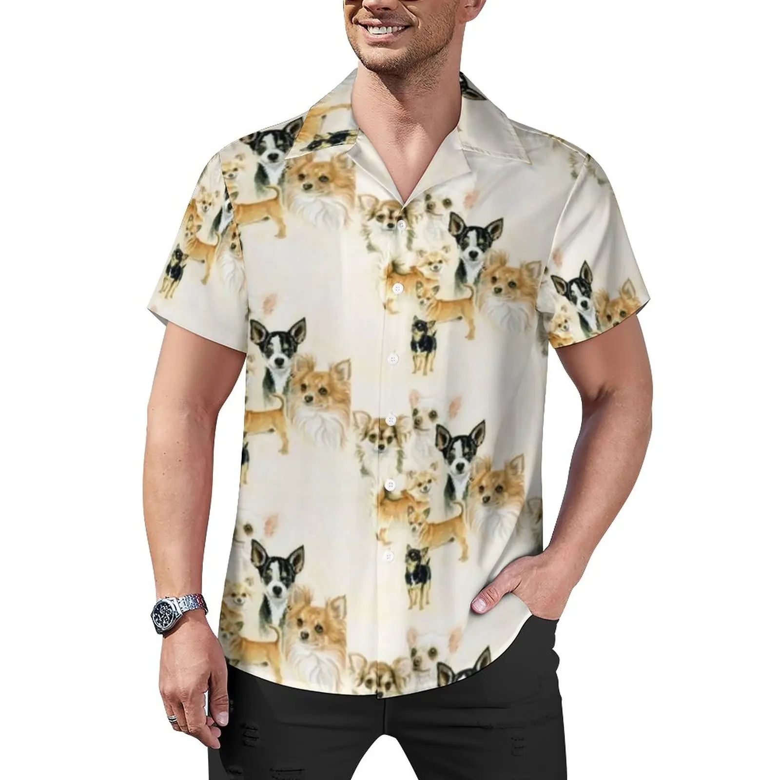 

Chihuahua Blouses Man Pets Casual Shirts Hawaii Short Sleeve Pattern Funny Oversize Beach Shirt Gift