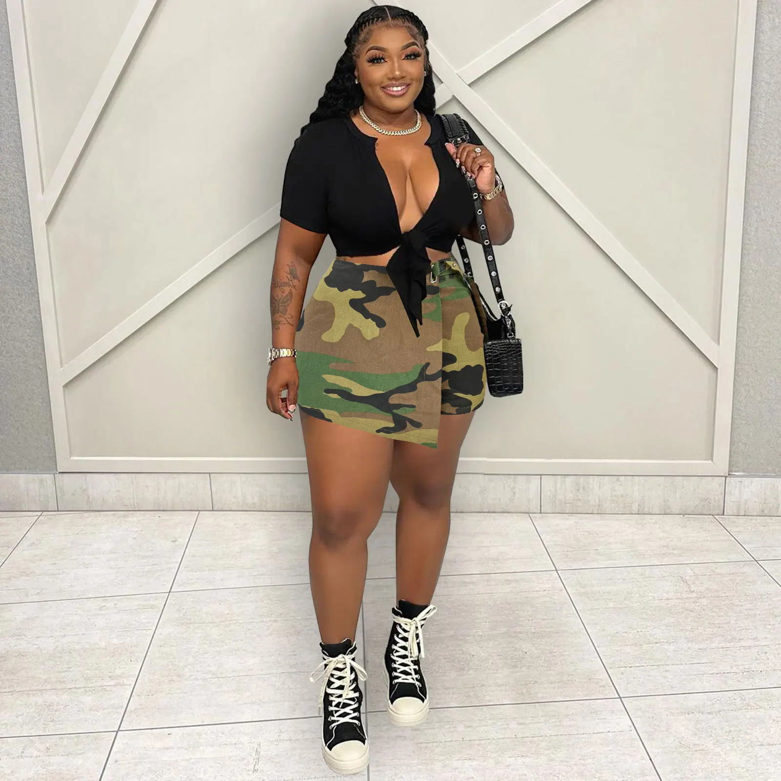 Camouflage Irregular Shorts Skirts Women Zipper Back Straight Skirt Pants Summer Fashion Camo Mini Shorts Clothes 2023