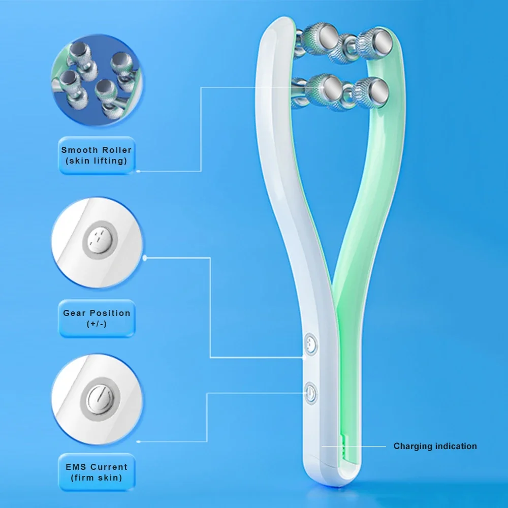 Ems Facial Microcurrent Face Lifting hine V-Face Roller Massagegerät Hautverjüngung Anti-Falten-Schönheit_voghion.com