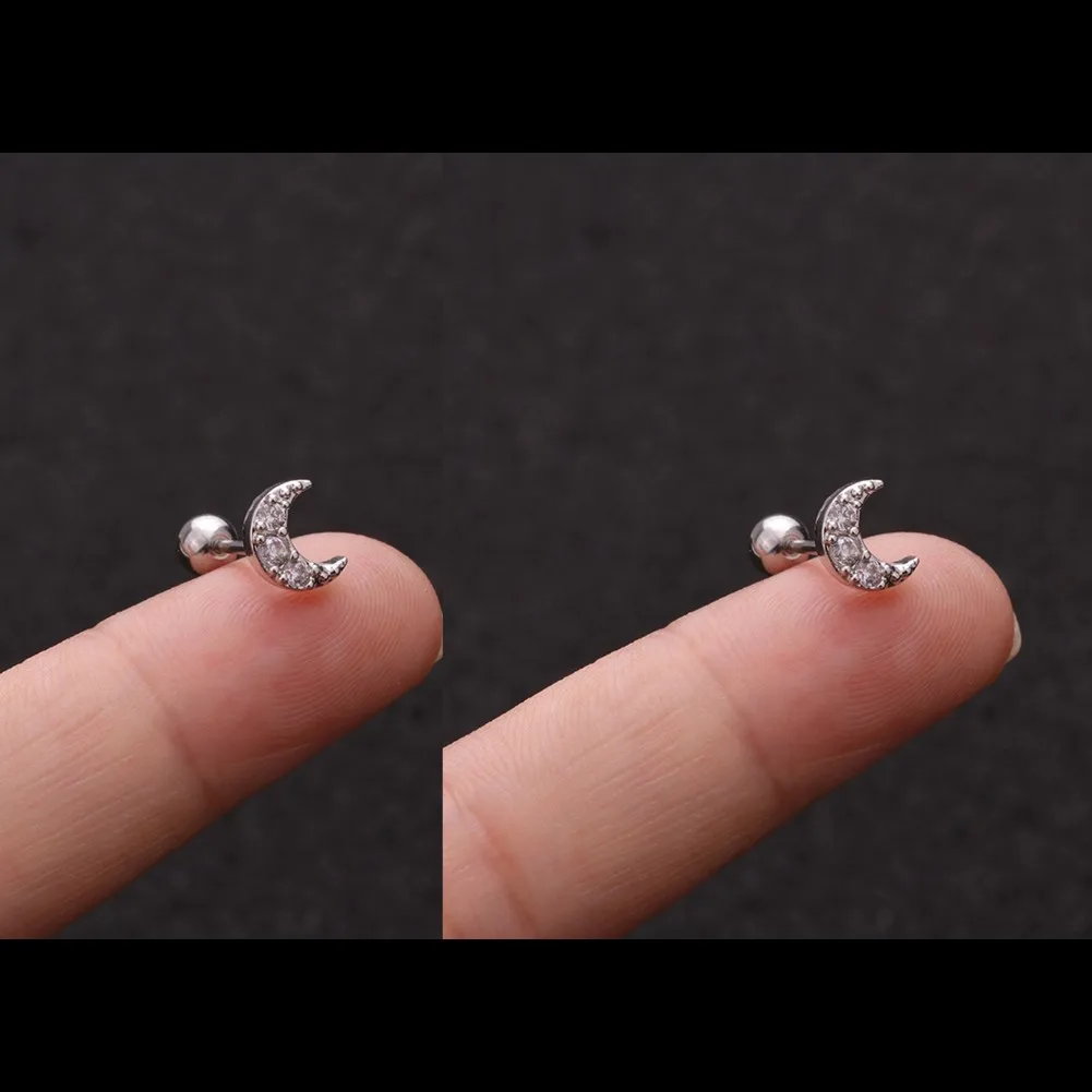 2PC 16G Fully Titanium Steel Small Cartilage Stud Earring Cubic Zirconia Helix Tragus Conch Screw Back Earring Piercing Jewelry 