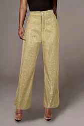 2023 Elegant Shinny Hot Stamping Long Pants Women Fashion High Waist Loose Trousers Spring Autumn Casual Wide Legger Solid Pant