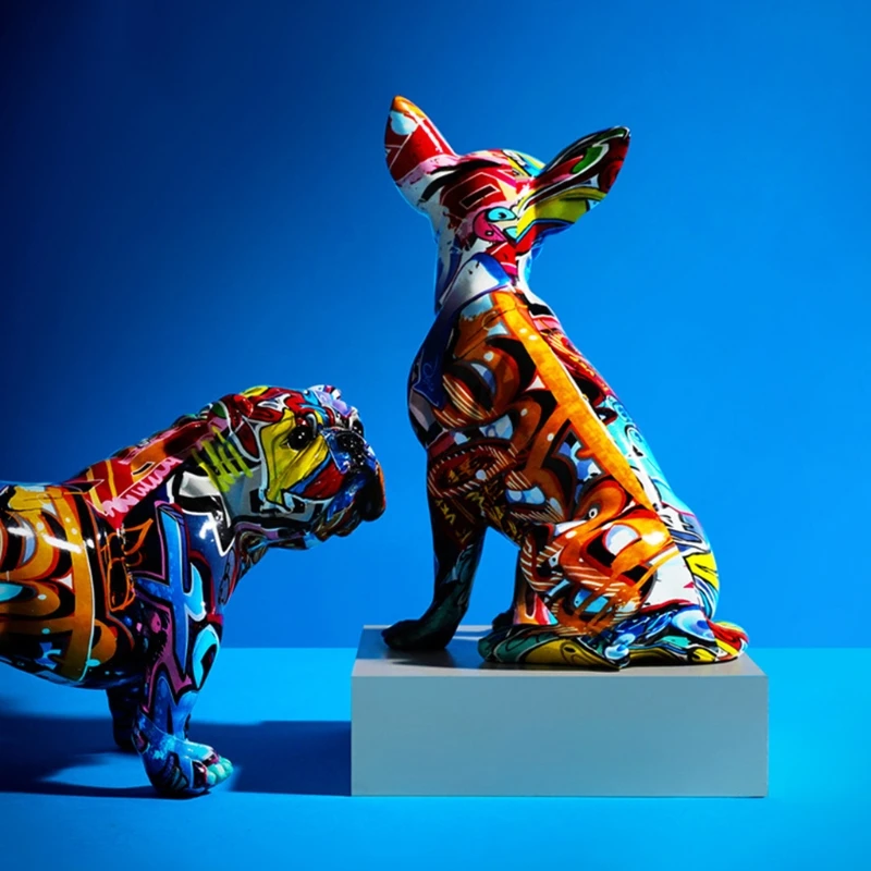 

Modern for Creative Chihuahua Statue Abstract Painted Multicolor Resin Animal Dog Sculpture Colorful Art Living