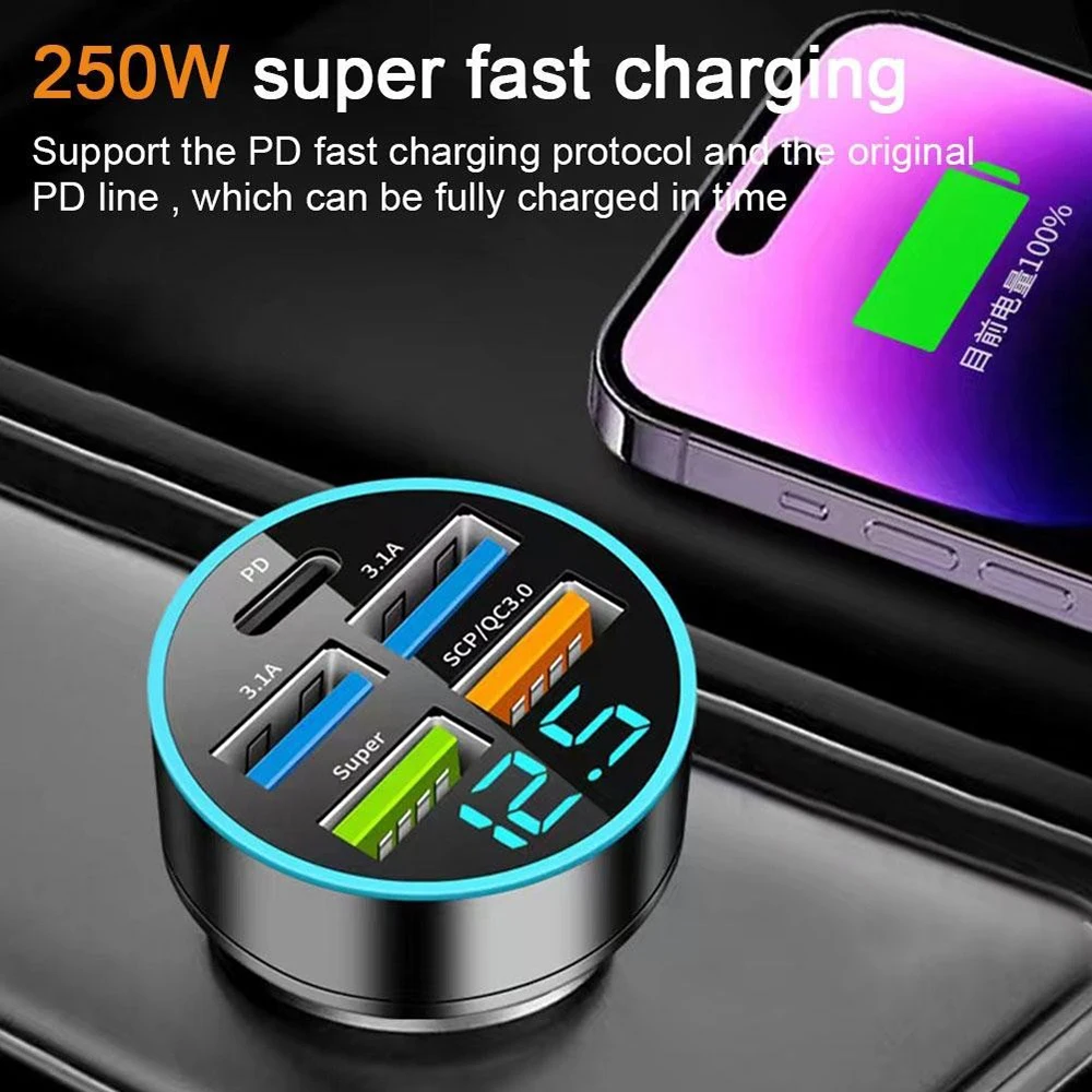 Caricabatterie da auto USB a 5 porte con ricarica super rapida per iPhone 18 17 16, Samsung, Xiaomi e telefoni cellulari Android - Image 4
