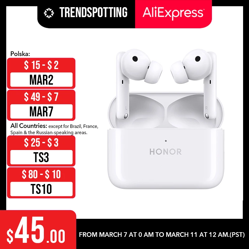 Наушники HONOR Earbuds 2 Lite глобальная версия с активным шумоподавлением настоящие