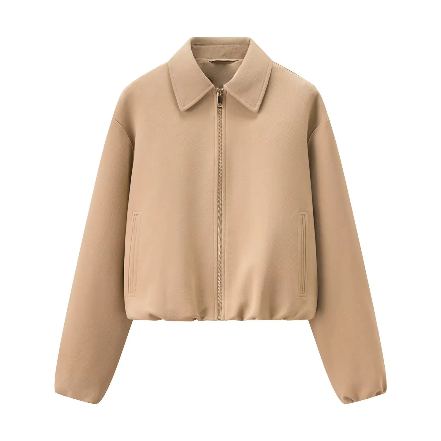 Women Casual Solid Color Short Jacket Coat Zipper Lapel Long Sleeve Pockets Elastic Cuff Jackets Autumn Lady Chic Street Outwear