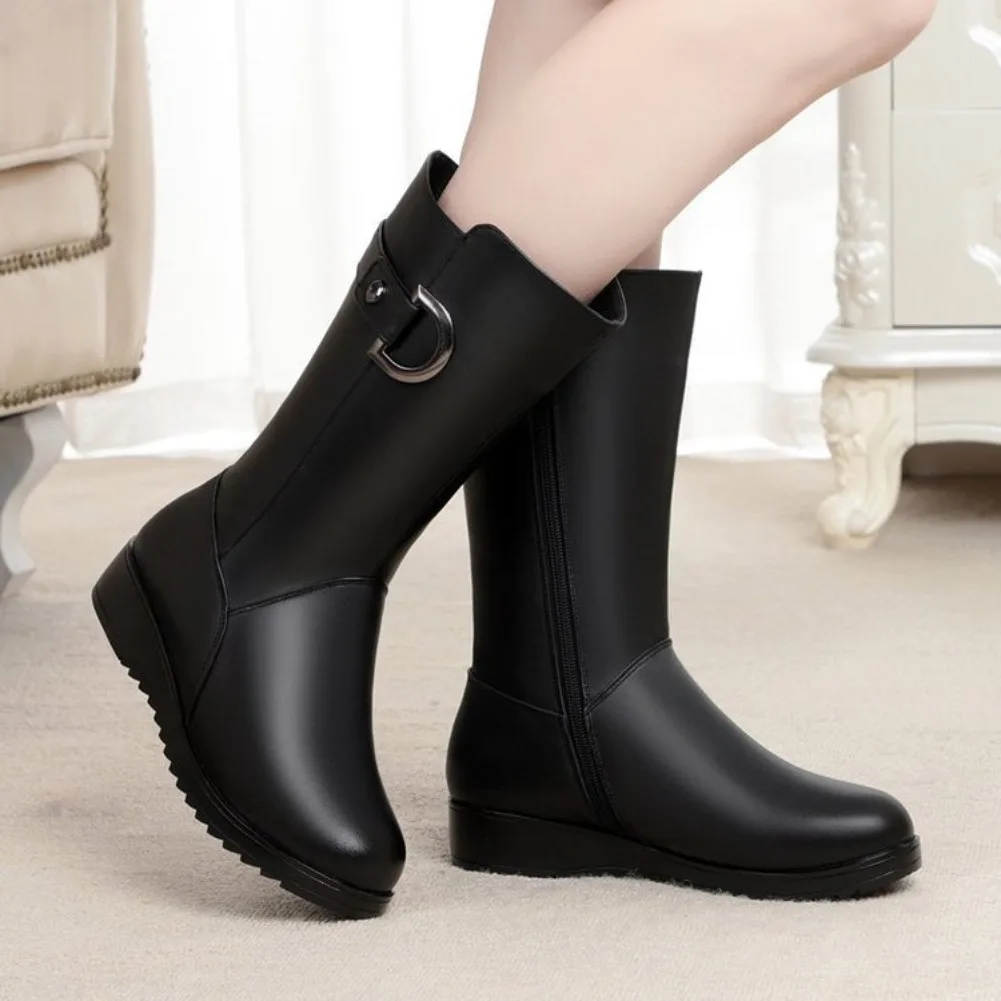 Women's Shoes Thick Heel Ladies Boots Zipper Suitable for Women Punk Style Cotton Shoes Womens High Boot Party Shoes Botas Mujer