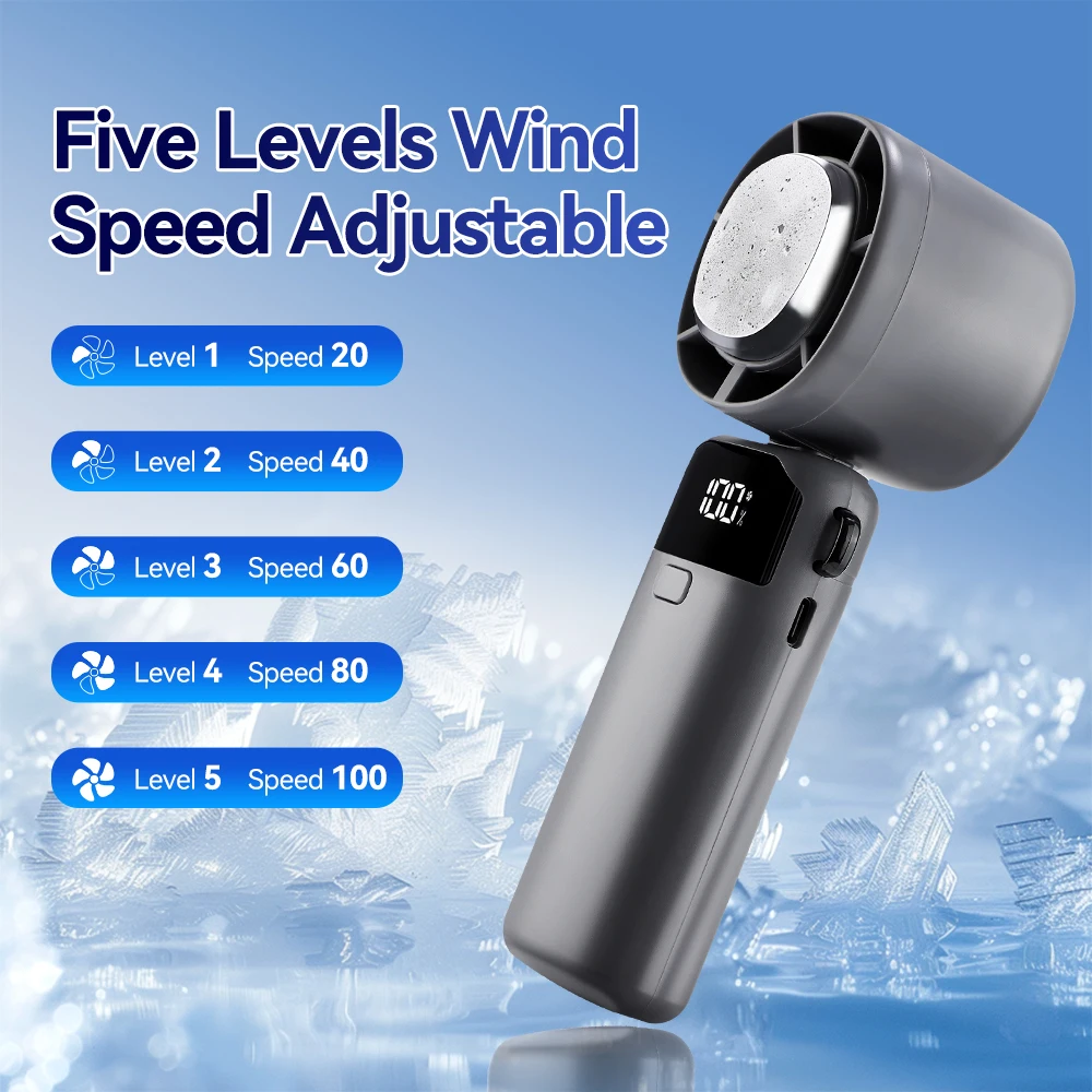 Description Picture 5 of itemPortable ice compress fan 5-Speed Turbo Cooling 3 in 1 Handheld/Neck/Desk Fan USB Rechargeable Phone Holder & Makeup Fan 45dB