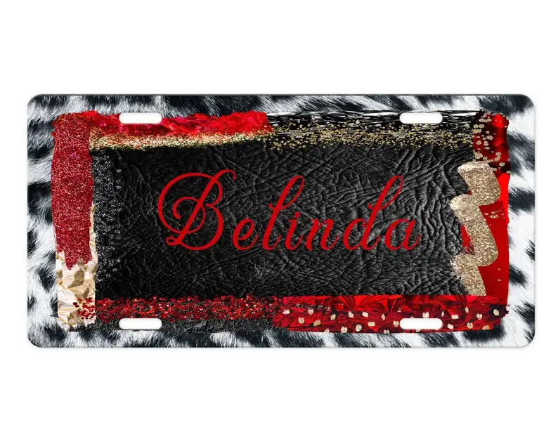 

Personalized Red and Black Glam Aluminum Front License Plate